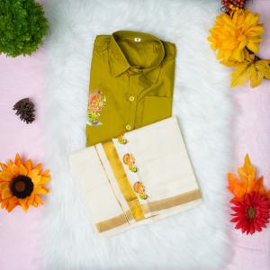 6 yr old - Kids traditional kerala printed silk shirt with matching printed velcro dhoti