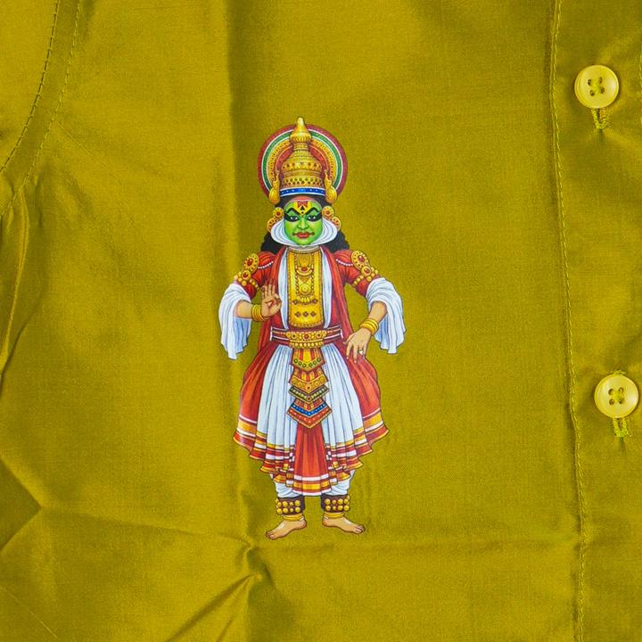 5 yr old - Kids traditional kerala printed silk shirt with matching printed velcro dhoti