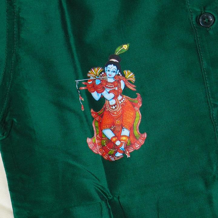 5 yr old - Kids traditional kerala printed silk shirt with matching printed velcro dhoti