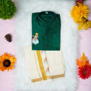 4 yr old - Kids traditional kerala printed silk shirt with matching printed velcro dhoti