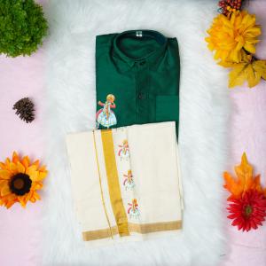 4 yr old - Kids traditional kerala printed silk shirt with matching printed velcro dhoti