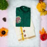 4 yr old - Kids traditional kerala printed silk shirt with matching printed velcro dhoti