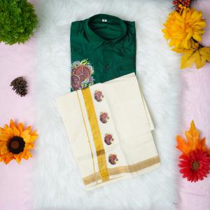 4 yr old - Kids traditional kerala printed silk shirt with matching printed velcro dhoti