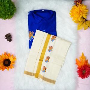 4 yr old - Kids traditional kerala printed silk shirt with matching printed velcro dhoti