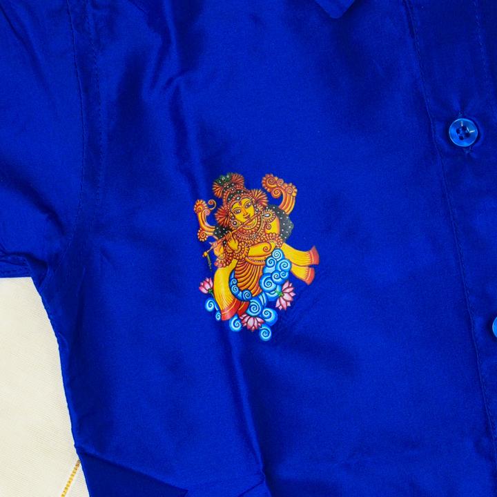 4 yr old - Kids traditional kerala printed silk shirt with matching printed velcro dhoti