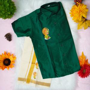 5 yr old - Kids traditional kerala printed silk shirt with matching printed velcro dhoti